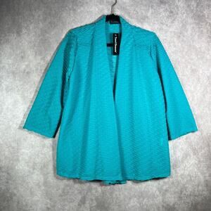 Travel Elements Cardigan Sweater Womens Medium Green Textured Open‎ Front NEW